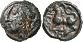 CELTIC, Central Gaul. Sequani . Circa 100-50 BC. Cast unit (Potin, 19 mm, 5.06 g, 9 h). Celticized head to left. Rev. Horned horse left, with S-shaped...