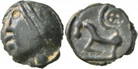 CELTIC, Central Gaul. Sequani . Circa 100-50 BC. Cast unit (Potin, 21 mm, 4.22 g, 3 h), 'Grosse tête' type. 'Diademed' celticized head to left, wearin...