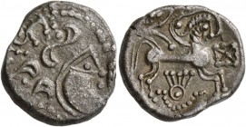 CELTIC, Northwest Gaul. Baiocassi . 2nd-1st century BC. Stater (Silver, 20 mm, 6.25 g, 9 h). Celticized head to right; boar atop. Rev. Devolved chario...