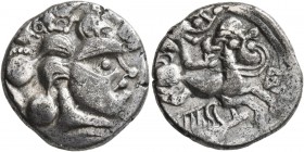 CELTIC, Northwest Gaul. Baiocassi . 2nd-1st century BC. Stater (Billon, 20 mm, 6.09 g, 1 h), Ogmios and Boar Type. Celticized head to right; boar atop...