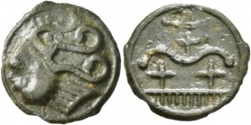 CELTIC, Northwest Gaul. Durocassi . Circa 50-30 BC. Cast unit (Potin, 18 mm, 2.82 g, 9 h), 'Aux croisettes' Type. Celticized head to left, with curly ...