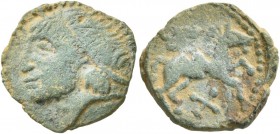 CELTIC, Northeast Gaul. Ambiani . Circa 60-30 BC. Cast unit (Bronze, 17 mm, 2.38 g, 12 h). Celticized male head to left. Rev. Horseman to right; below...