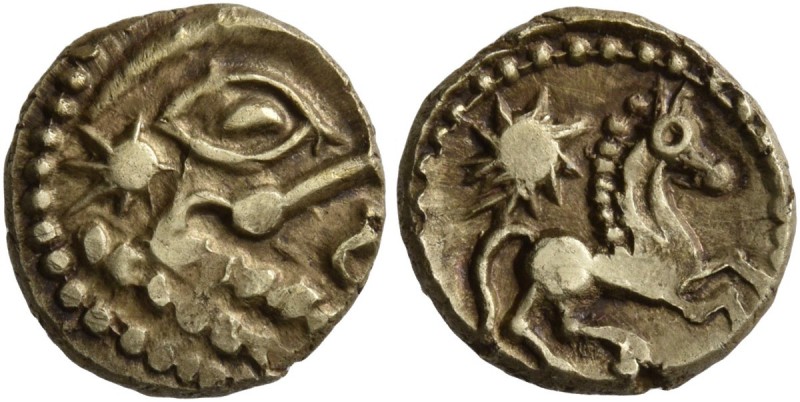 CELTIC, Northeast Gaul. Bellovaci . Circa 60-30/25 BC. 1/4 Stater (Gold, 11 mm, ...