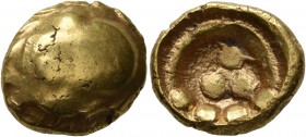 CELTIC, Central Europe. Vindelici . 1st century BC. Stater (Electrum, 19 mm, 7.32 g), 'Regenbogenschüsselchen'. Head of eagle (?) to left; pellet abov...