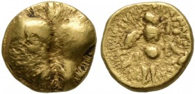 CELTIC, Central Europe. Boii . 2nd/1st century BC. 1/8 Stater (Gold, 9 mm, 1.01 g), Athena-Alkis-series. Two irregular bulges (reworked die with head ...