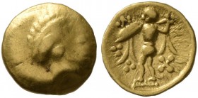 CELTIC, Central Europe. Boii . 2nd century BC. 1/24 Stater (Gold, 8 mm, 0.36 g), early Athena-Alkis-series. Laureate head of Apollo (?) to right. Rev....