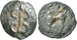 CELTIC, Central Europe. Helvetii . Early 1st century BC. Cast unit (Potin, 20 mm, 4.00 g, 3 h), 'Zürcher' type. Thunderbolt. Rev. Mountain goat standi...