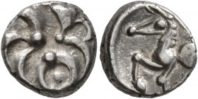 CELTIC, Central Europe. Helvetii . Mid 1st century BC. Quinarius (Silver, 16 mm, 1.87 g), 'Büschelquinar'. Head devolved into a bush. Rev. Celticized ...
