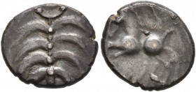 CELTIC, Central Europe. Helvetii . Mid 1st century BC. Quinarius (Silver, 14 mm, 1.41 g, 5 h), ’Büschelquinar’. Palmette made from eight curved leaves...