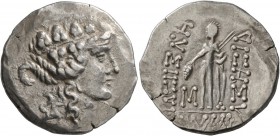CELTIC, Lower Danube. Imitations of Maroneia . Late 2nd-1st Century BC. Tetradrachm (Silver, 30 mm, 15.37 g, 11 h). Celticized head of Dionysos to rig...