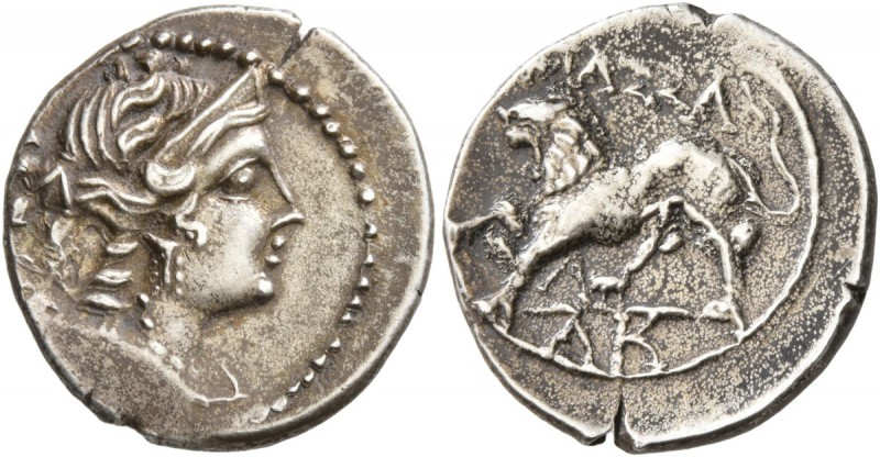 GAUL. Massalia . Circa 130-121 BC. Drachm (Silver, 18 mm, 2.67 g, 6 h). Diademed...