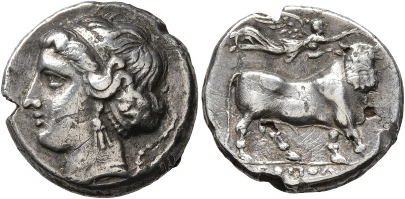CAMPANIA. Neapolis . Circa 300 BC. Didrachm or Nomos (Subaeratus, 20 mm, 6.47 g,...
