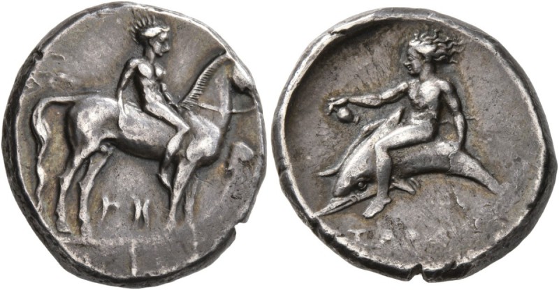 CALABRIA. Tarentum . Circa 365-355 BC. Didrachm or Nomos (Silver, 21 mm, 7.89 g,...