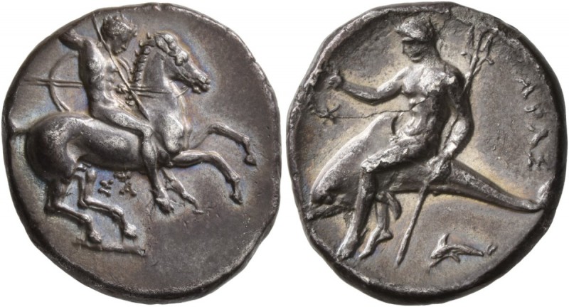 CALABRIA. Tarentum . Circa 325-280 BC. Didrachm or Nomos (Silver, 22 mm, 7.66 g,...
