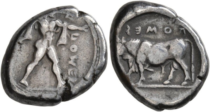 LUCANIA. Poseidonia . Circa 445-420 BC. Nomos (Silver, 16-20 mm, 7.91 g, 5 h). Π...