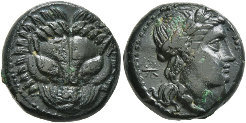BRUTTIUM. Rhegion . Circa 351-280 BC. Bronze (19 mm, 7.65 g, 10 h). Lion’s mask ...