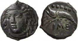SICILY. Himera . Circa 412-409 BC. Hemilitron or Hexonkion (Bronze, 12 mm, 1.41 g, 3 h). Head of female facing slightly to left, wearing tainia . Rev....