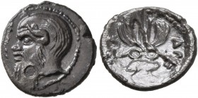 SICILY. Katane . Circa 461-450 BC. Litra (Silver, 12 mm, 0.68 g, 9 h). Balding head of Silenos to left, with an animal ear and a long beard. Rev. [KAT...