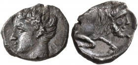 SICILY. Panormos (as Ziz) . Circa 405-380 BC. Litra (Silver, 10 mm, 0.73 g, 3 h). Head of horned youthful river god to left. Rev. ['sys'] (in Punic) F...