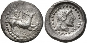 SICILY. Segesta . Circa 380 BC. Hemidrachm (Silver, 13 mm, 1.61 g, 6 h). ECEΣ Hound to right. Rev. Head of the nymph Segesta to right within round inc...