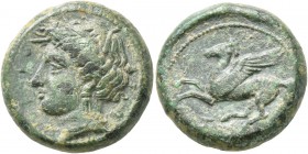 SICILY. Syracuse . Timoleon and the Third Democracy, 344-317 BC. Litra (Bronze, 21 mm, 11.37 g, 6 h). [ΣYPAKOΣIΩN] Head of Persephone left, wearing gr...