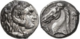 SICILY. Unlocated Punic mints . Circa 300-289 BC. Tetradrachm (Silver, 24 mm, 16.84 g, 3 h). Head of Herakles right, wearing lion Skin headdress. Rev....