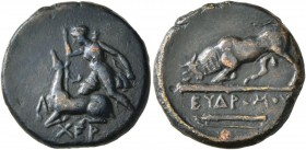 TAURIC CHERSONESOS. Chersonesos . Circa 300-290 BC. Bronze (20 mm, 5.24 g, 2 h), Eudromos, magistrate. XEP Artemis advancing left, striking stag lying...