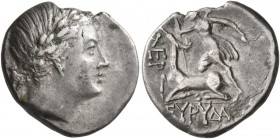 TAURIC CHERSONESOS. Chersonesos . Circa 210-200 BC. Drachm (Silver, 17 mm, 3.27 g, 12 h), Eurydamos, magistrate. Laureate head of Artemis to right, bo...
