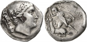 TAURIC CHERSONESOS. Chersonesos . Circa 210-200 BC. Drachm (Silver, 19 mm, 3.88 g, 12 h), Menestra..., magistrate. Laureate head of Artemis to right, ...