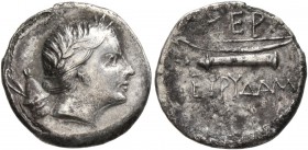 TAURIC CHERSONESOS. Chersonesos . Circa 210-200 BC. Hemidrachm (Subaeratus, 15 mm, 1.64 g, 12 h), plated silver, Eurydamos, magistrate. Laureate head ...
