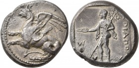 THRACE. Abdera . Circa 411/0-386/5 BC. Stater (Silver, 23 mm, 12.93 g, 7 h), Apollados, magistrate. Griffin springing left. Rev. [E]ΠI AΠOΛ-Λ-[A]ΔOΣ A...
