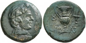 ISLANDS OFF THRACE, Lemnos. Hephaistia . Circa 280-190 BC. Dichalkon (Bronze, 16 mm, 3.46 g, 12 h). Head of Dionysos to right, wearing ivy-wreath. Rev...