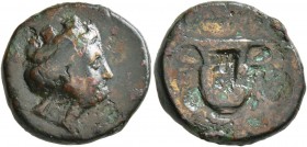 KINGS OF THRACE. Hebryzelmis, circa 389-383 BC. Trichalkon (?) (Bronze, 18 mm, 6.05 g, 7 h). Turreted head of Cybele to right; on neck, countermark of...