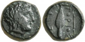 KINGS OF THRACE. Ketriporis, circa 356-352/1 BC. Chalkous (Bronze, 10 mm, 1.97 g, 11 h). Laurate head of Apollo to right. Rev. [K]E[T]P[I] / ΠΟΡΙΟΣ Sp...