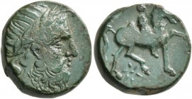 KINGS OF THRACE. Seuthes III, circa 323-316 BC. Bronze (17 mm, 4.85 g, 3 h). Laureate head of Zeus (or Seuthes?) to right. Rev. [ΣEYΘOY] Horseman ridi...