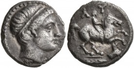 KINGS OF THRACE. Lysimachos, as satrap, 323-305 BC. (Silver, 14 mm, 2.23 g, 11 h), struck by Kassander, Amphipolis, circa 320-315. Diademed head of Ap...