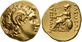 KINGS OF THRACE. Lysimachos, 305-281 BC. Stater (Gold, 18 mm, 8.46 g, 10 h), Byzantion, circa 250-240. Diademed head of Alexander the Great to right, ...