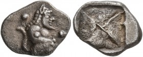 THRACO-MACEDONIAN REGION. Siris . Circa 525-480 BC. 1/8 Stater (Silver, 11 mm, 1.04 g). Satyr crouching to right; two pellets flanking . Rev. Quadripa...