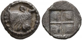 MACEDON. Akanthos . Circa 470-390 BC. 3/4 Obol (Silver, 8 mm, 0.44 g). Head of bull to right. Rev. Quadripartite incuse square. SNG ANS 51. SNG Locket...