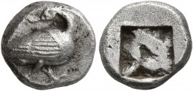 MACEDON. Eion . Circa 480-470 BC. Diobol (Silver, 9 mm, 1.14 g). Goose standing right, head left. Rev. Rough incuse square. SNG ANS 270-72. SNG Copenh...