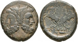 MACEDON. Thessalonica . Circa 187-168/7 BC. Large Bronze (26 mm, 16.75 g, 1 h). Laurate and bearded janiform head. Rev. [ΘΕΣΣΑ]/ΛΟΝΙΚΗΣ The Dioskouroi...