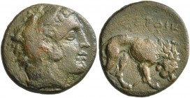 KINGS OF MACEDON. Perdikkas III, 365-359 BC. Dichalkon (Bronze, 16 mm, 3.06 g, 3 h). Head of Herakles to right, wearing lion skin headress. Rev. ΠΕΡΔΙ...
