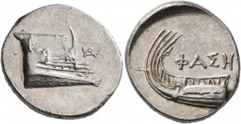 LYCIA. Phaselis . 4th century BC. Stater (Silver, 23 mm, 10.47 g, 3 h). Prow of galley to right; to right, monogram of IAPK. Rev. ΦAΣH Stern of galley...