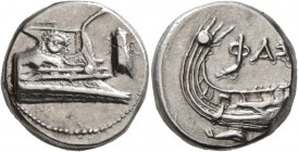 LYCIA. Phaselis . 4th century BC. Stater (Silver, 21 mm, 10.41 g, 11 h). Prow to right; fighting platform decorated with facing Gorgoneion; to right, ...