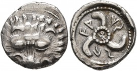 DYNASTS OF LYCIA. Vekhssere II, circa 410-390/80 BC. 1/3 Stater (Silver, 17 mm, 3.13 g). Facing lion's scalp. Rev. 