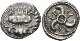 DYNASTS OF LYCIA. Vekhssere II, circa 410-390/80 BC. 1/3 Stater (Silver, 17 mm, 3.07 g). Facing lion's scalp. Rev. 