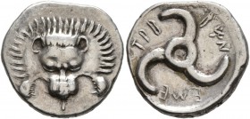 DYNASTS OF LYCIA. Trbbenimi, circa 390-370 BC. 1/3 Stater (Silver, 17 mm, 3.13 g), Wedrei. Facing lion's scalp. Rev. 