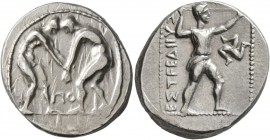 PAMPHYLIA. Aspendos . Circa 380/75-330/25 BC. Stater (Silver, 23 mm, 10.87 g, 12 h). Two nude wrestlers, standing and grappling with each other; betwe...