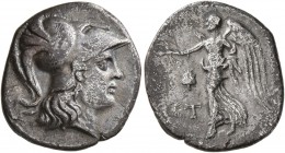 PAMPHYLIA. Side . Circa 205-100 BC. Drachm (Silver, 19 mm, 3.87 g, 12 h). Head of Athena to right, wearing crested Corinthian helmet. Rev. Nike advanc...