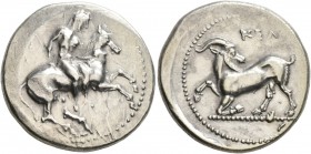 CILICIA. Kelenderis . Circa 350-330 BC. Stater (Silver, 24 mm, 10.00 g, 8 h). Nude, youthful rider on horse prancing to right, preparing to jump off. ...